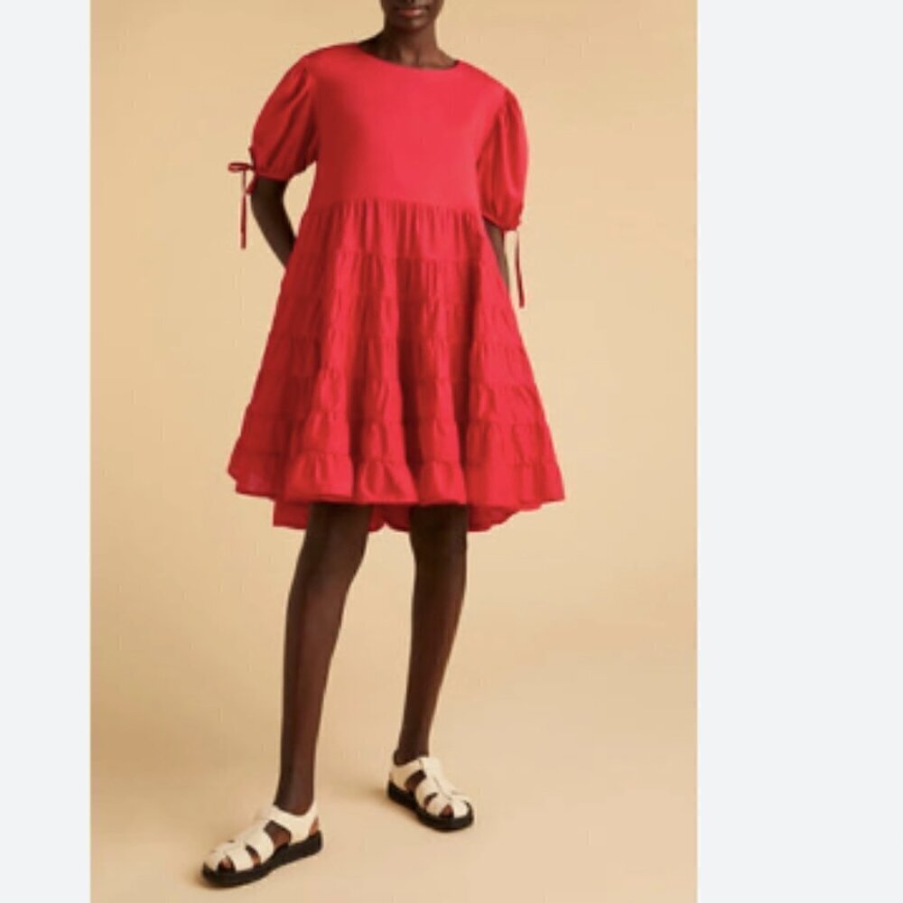 Merlette Sering Tiered Cotton Puff Sleeve Lawn Dress Tiered Berry Red